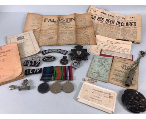 Militaria, Police Interest , British Trio of medals the GSM for 1417 B/Const J E Drake PAL Police, along with other related i
