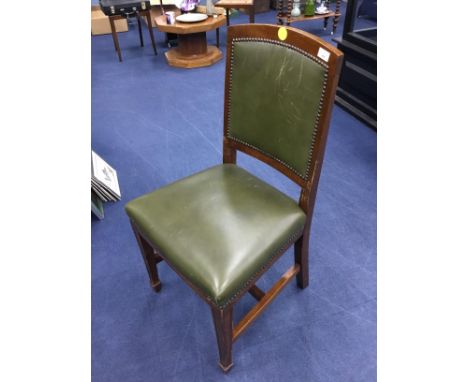 MAHOGANY DINING CHAIR, upholstered in green leather, along with a mahogany stool (2)