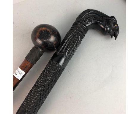 AFRICAN KNOBKERRY, 75cm long, along with an ebony walking stick (2)