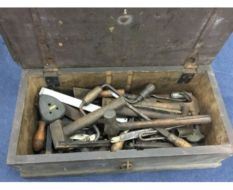 COLLECTION OF VINTAGE TOOLS, including wood planes, files and other items, contained across two wooden boxes and two bags