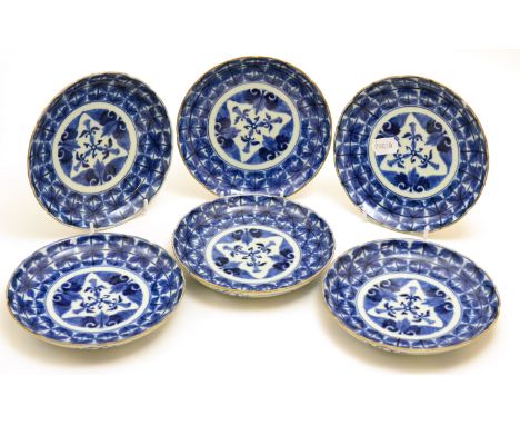 Set of six Japanese blue and white saucer dishes, diameter 18cm CONDITION REPORT: Light surface wear and fritting to edges, o