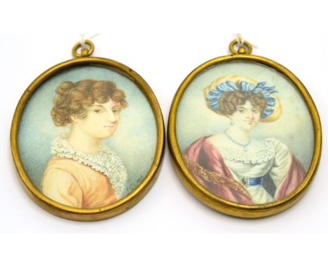 After J Stump, a 19th century portrait miniature on ivory of a lady together with a 19th century portrait miniature of the Du