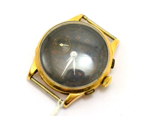 A chronograph wristwatch, circa 1950, lever movement, black dial with Arabic numerals, outer tachymeter scale, two dials for 