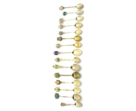 Fifteen silver and enamel souvenir spoons  CONDITION REPORT: 