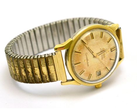 A plated automatic calendar centre seconds wristwatch, signed Omega, chronometer, model: Constellation, 1962, (calibre 561) l