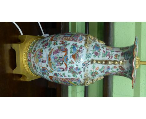 A Canton famille rose vase mounted as a lamp, height of vase 51cm CONDITION REPORT: 