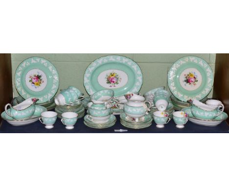 Royal Crown Derby china 'Kendal' pattern part dinner and tea service, painted with flowers by F Garrett  CONDITION REPORT: So