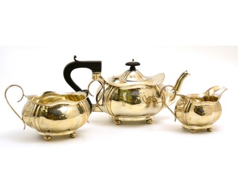 A silver three piece tea service, Birmingham hallmark CONDITION REPORT: Clear marks, Generally good condition