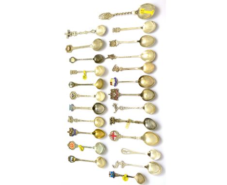 Twelve silver and enamel spoons and twelve silver souvenir spoons (24)  CONDITION REPORT: 