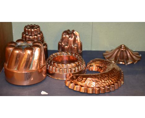 Six copper jelly moulds CONDITION REPORT: Sold as seen unless a specific item is requested.