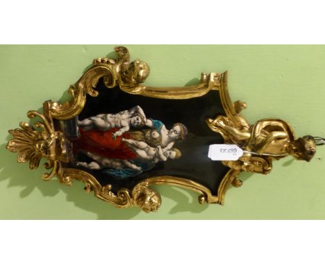 Late 19th century ormolu mounted Limoges enamel wall plaque painted with Charity CONDITION REPORT: 