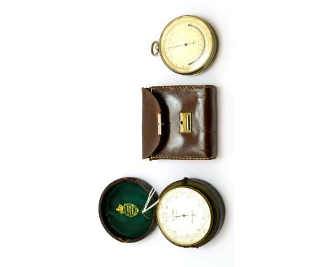 Two aneroid pocket barometers, 2-1/2-inch silvered dial signed E Lennie, Edinburgh, brass case with a suspension loop, with a