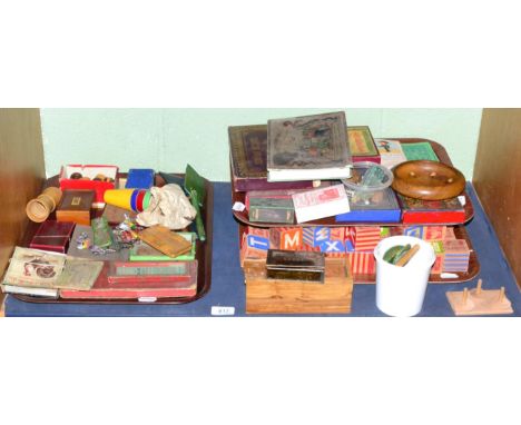 A collection of toys including building blocks, Bezique markers, playing cards, boxed games including The Little Chinese,and 