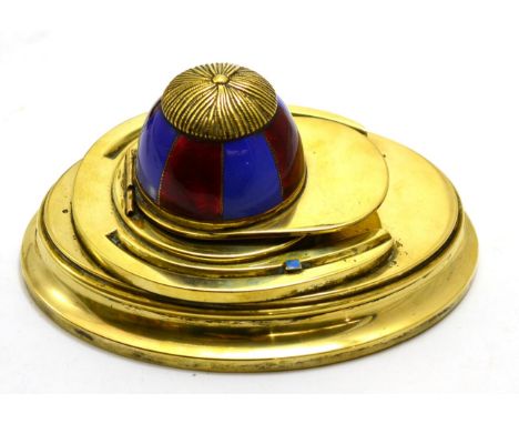 An inkwell in the form of a jockey's cap, diameter 18.5cm CONDITION REPORT: Damage to enamel. Otherwise good.