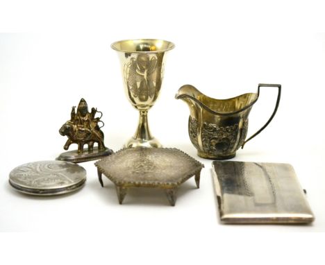 Six items of foreign white metal including a kiddush cup CONDITION REPORT: Sold as seen unless a specific item is requested.