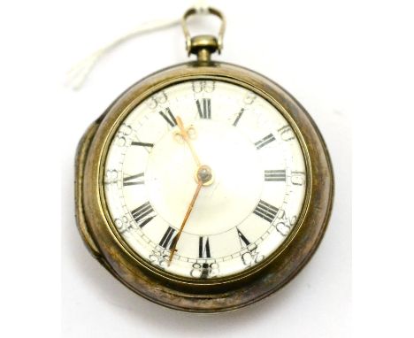 A silver pair cased verge pocket watch, signed Jas Samson, London, 1761, gilt fusee movement signed and numbered 4111, square