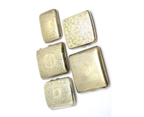 Five silver engine engraved cigarette cases CONDITION REPORT:
