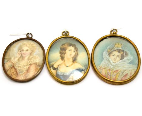 A group of three 19th century portrait miniatures on ivory, one signed E T B, one signed E G and another (3)  CONDITION REPOR