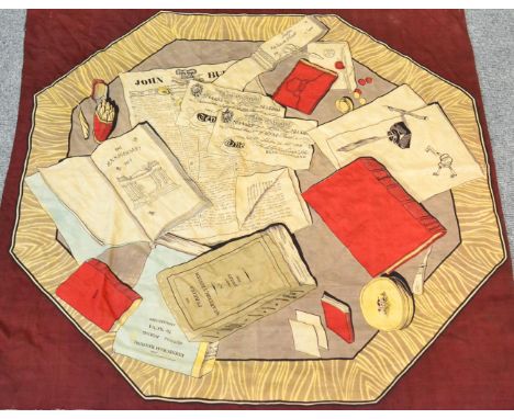 A silk scarf depicting Bank of England bank notes and journals 1829 CONDITION REPORT: 