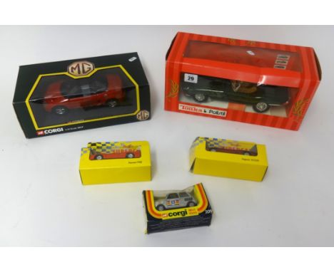 A collection of various model cars including Corgi 1-18 scale, JPS model racing car, Corgi mini 201, loose diecast models and