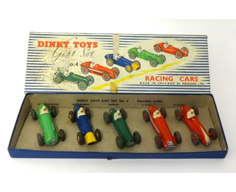 Dinky Gift Set No.4 Racing Cars consisting of Copper-Bristol, Alfa Romeo, Ferrari, HWM and Maserati, boxed.