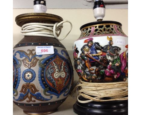 A METTLACH LAMP BASE AND ANOTHER, H30CM. H5