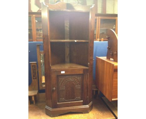 OAK CORNER SHELF WITH CARVED PANEL CUPBOARD,H128CM