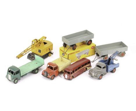 Dinky Toys Commercials: 428 Trailer large (3, one in original box), Guy Flat bed with tailboard with green cab and light gree