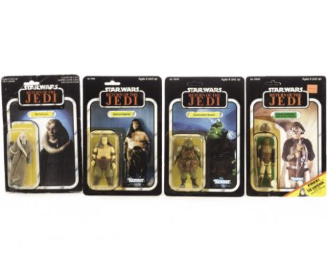 Vintage Palitoy/Kenner Star Wars ROTJ Jabbas Palace 3 3/4”Figures, Palitoy 65 back Bib Fortuna, punched, Kenner 79 back Gamor