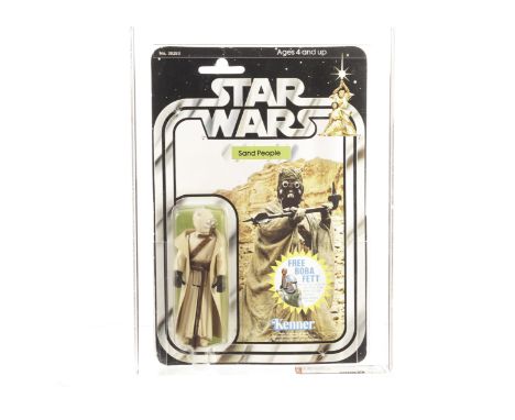 Vintage Kenner Star Wars Sand People 3 3/4” Figure, 20 back-H punched card, AFA graded 80NM (C80 B85 F85), sealed in Perspex 