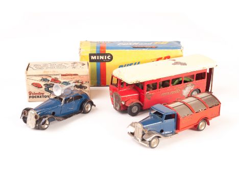 Tri-ang Minic and Brimtoy clockwork Vehicles: Wells Brimtoy Pocketoy 9/501 Steam Roller, in original box, Minic Push and Go r