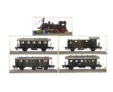 An H0 Gauge ‘vintage’ train by Trix Express: comprising 0-6-0Tank locomotive DB 89 7314, together with three clerestorey coac