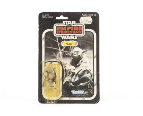 Vintage Kenner Star Wars ESB Yoda 3 3/4” Figure, 41 back punched card, contained in protective case, figure E, bubble F, disc