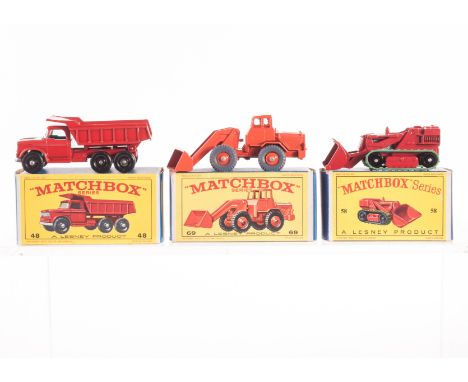 Matchbox 1-75 Series Construction Vehicles, 58 Drott, 69 Hatra Shovel, orange hubs, grey tyres, 48 Dodge Dumper, 17 8-Wheel T