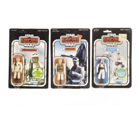 Vintage Kenner Star Wars ESB Hoth 3 3/4” Figures, 48 back Rebel Commander, unpunched, 45 back Luke Skywalker (Hoth Battle Gea