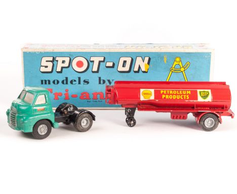 A Tri-ang Spot-On No.158A/2 Bedford Shell BP Tanker, green cab, red tank, black chassis, in original box, G-VG, cab lacks cou