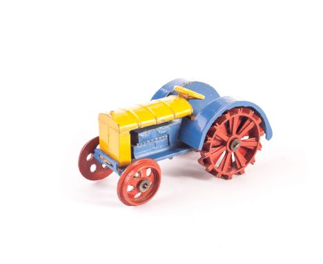 A Pre-War Dinky Toys 22e Farm Tractor, ‘Dinky Toys’ cast-in, with hook, yellow/blue body, red wheels, G-VG 