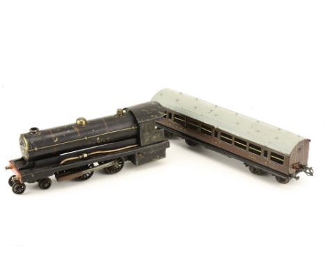 A Bowman 234 live steam Locomotive Only (no Tender) and Bassett-Lowke LMS coach: the locomotive in LMS black, P-F (scorching/