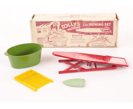 Dolls House Toys by Benbros and Erzeberger: A rare Benbros die-cast Dolly’s Washing Set comprising Tub, Wash Board, Iron Stan