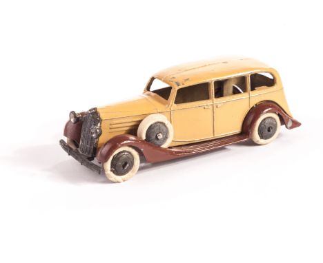 A Pre-War Dinky Toys 30d Vauxhall, brown open chassis, tan body, egg box grille, smooth unpainted hubs, G-VG, minor fatigue t