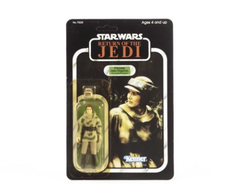 Vintage Kenner Star Wars ROTJ Princess Leia Organa (In Combat Poncho) 3 3/4” Figure, 77 back unpunched card, contained in pro