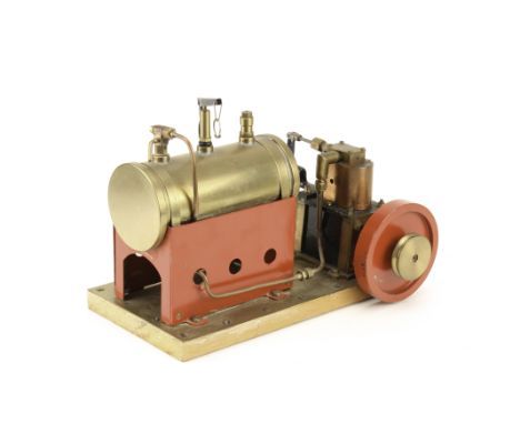 A twin-cylinder Stationary Steam engine by unknown maker: with brass boiler approx 2½” diameter x 5¼” with water gauge glass,