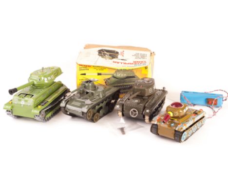 Battery and Clockwork Tinplate Tanks by Various Makers: Battery Operated, TM Masadaya M-05 Caterpillar Tank, in original box 