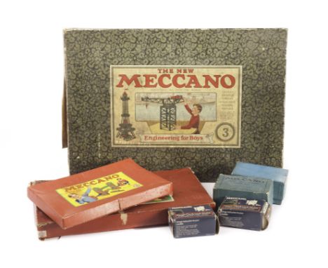 An early ‘New’ Meccano Set circa 1927 and later sets; Set No 3 with 27A instructions ref 1027/12.5, in original box, not chec