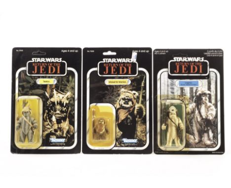 Vintage Palitoy/Kenner Star Wars ROTJ Ewok 3 3/4” Figures, Palitoy 65 back Logray, unpunched, Kenner 77 back Teebo, unpunched
