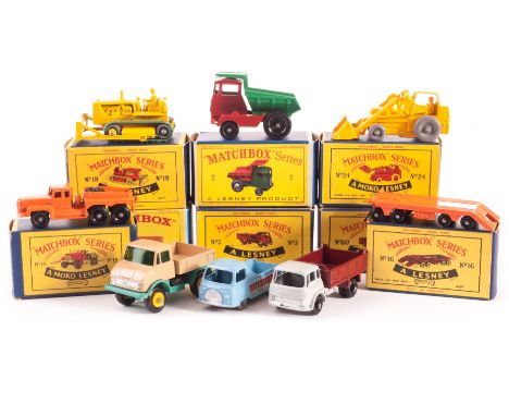 Matchbox 1-75 Series Construction Vehicles, 3 Bedford Tipper, 24 Excavator, 18 Bulldozer, 15 Rotinoff Super Atlantic Tractor,