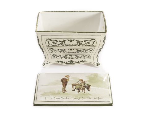 Huntley & Palmers Nursery Rhyme Biscuit Commode, ‘Little Tom Tucker, sang for his supper’, made by Royal Doulton with chromol