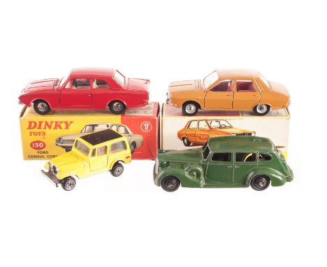 A Dinky Toys 130 Ford Consul Corsair, red body, off-white interior, 1424 Renault 12, in original boxes, VG-E, boxes G-VG, loo