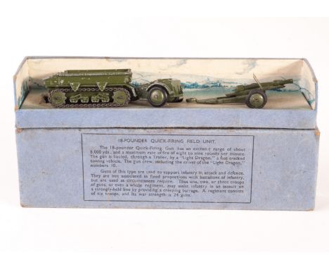 A Pre-War Dinky Toys 162 18-Pounder Quick-Firing Field Unit, comprising 162a Light Dragon Tractor, 162b Trailer, 162c Gun, in