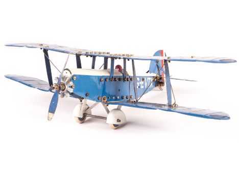A Meccano Constructor Aeroplane, built as a single engine Bi-plane, some parts repainted, F-G 